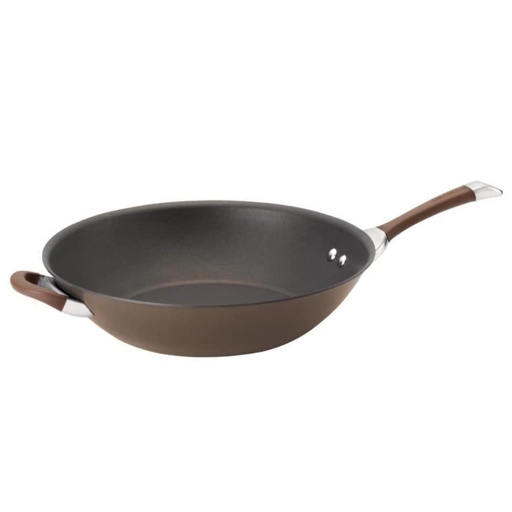 Circulon Symmetry Hard Anodized Nonstick Stir Fry / Wok Pan with Helper Handle - 14 Inch, Chocolate
