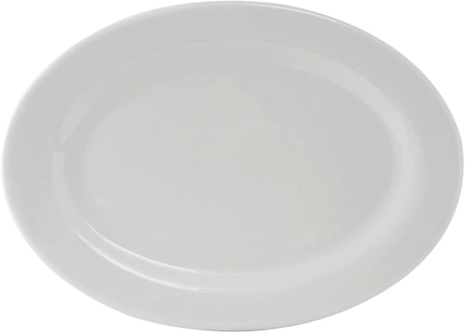 Tuxton China ALH-160 Platter, Oval, Wide Rim, Rolled Edge, Microwave and Dishwasher Safe, Oven Proof, Fully Vitrified, Alaska