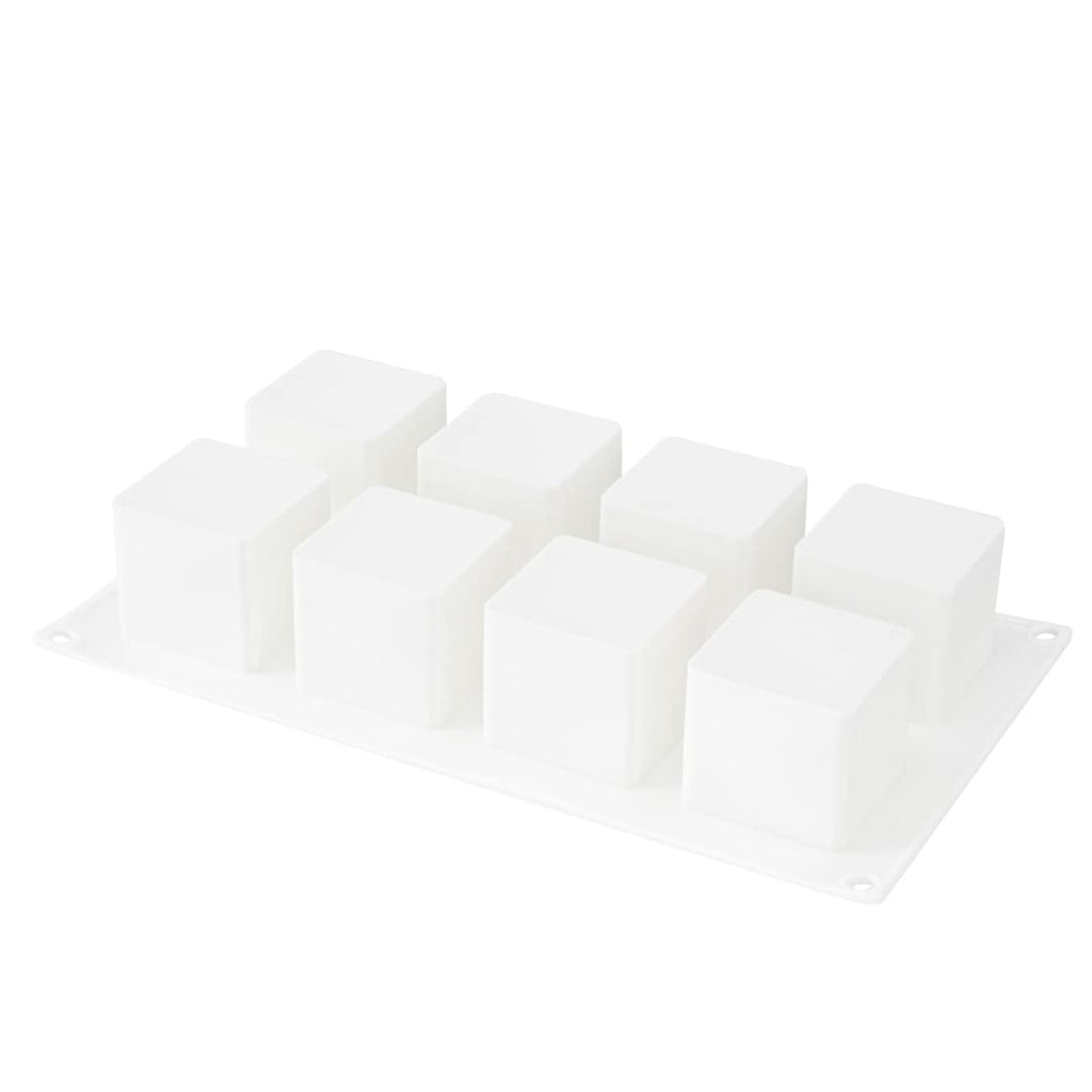 Pastry Tek 8 Cavities Square Cupcake Pan, 1 Oven-Ready Square Mold - Flexible, Freezable, White Silicone Petit Four Mold, Easy Release, For Baking - Restaurantware
