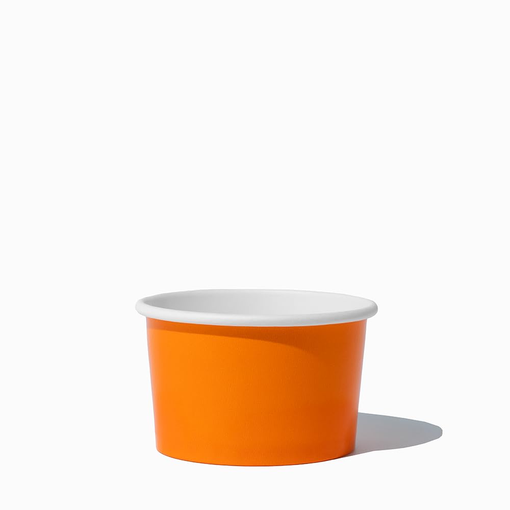 UNIQ 4 oz 1000 Pack Orange Ice Cream Cups | Disposable Leak Resistant Paper Dessert Cups for Ice Cream, Frozen Yogurt & Gelato | Small Food Serving Cups for Parties, Catering & Business