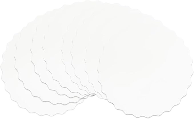 qiqee 8 Inch White Wave Cake Boards Round 50-Packs Circles Rounds Base Food-Grade Cardboard Wave Cake Plate（Thinner But Stronger）