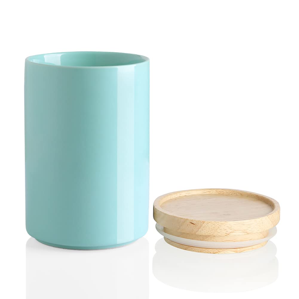 Sweejar Kitchen Canisters Ceramic Food Storage Jar, Stackable Containers with Airtight Seal Wooden Lid for Serving Coffee Bean, Flour, Tea, Spice and More - 39 Fl Oz (Turquoise)