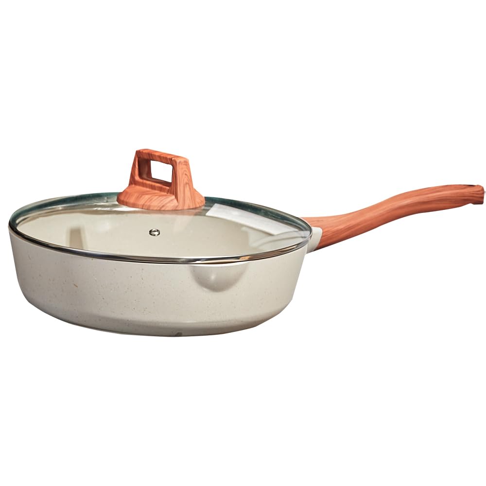 SC Cooker Frying Pans Nonstick with Lid, 10/11 inch Skillets and Frying pans,Granite Cooking Pan with Pour Spout,Non Toxic Pan for Stove,Induction,Gas,Pb, Cd PFOA Free(Granite, 11inch)