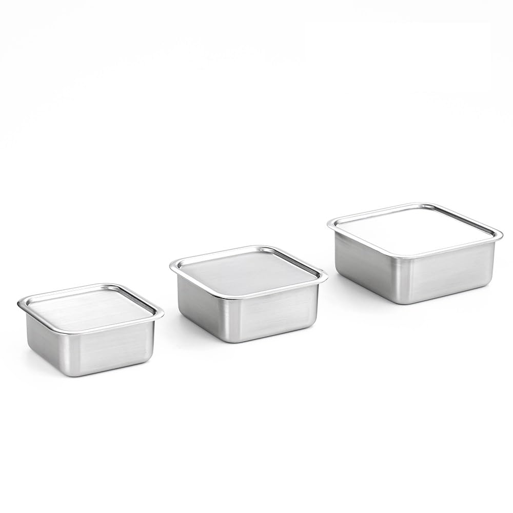 EVERSTEN CuBE Low 3PCS Set Stainless Steel Food Storage Containers With Lids and 3 Net Kitchen Appliances Dishwasher Safe Premium South Korea