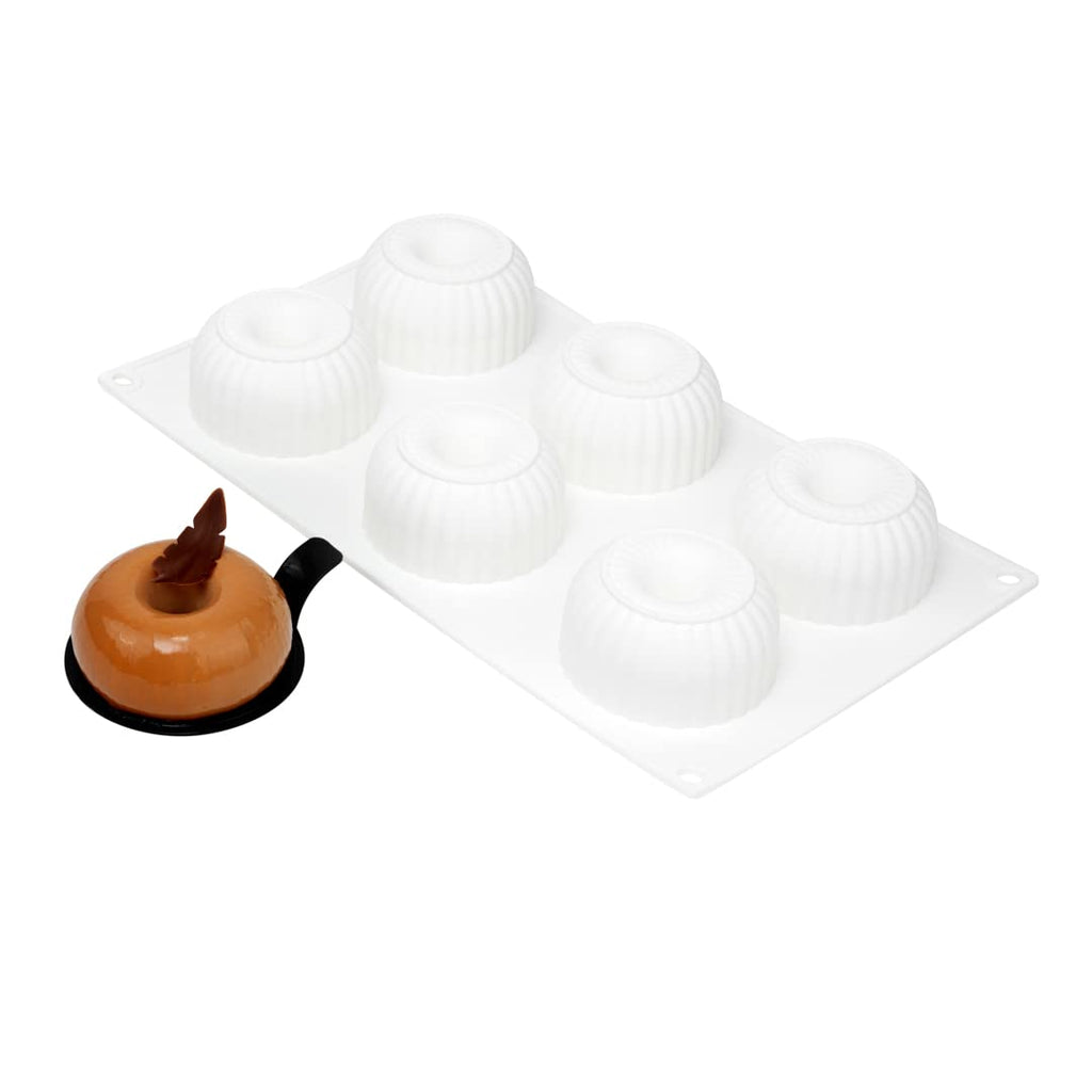 Pastry Tek 6 Cavities Donut Pans, 10 Ridge Design Donut Molds - Oven-Ready, Flexible, White Silicone Bagel Pans, Freezable, Easy Release - Restaurantware