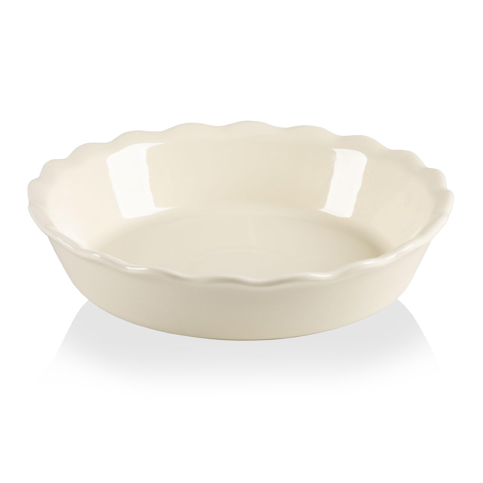 Sweejar Ceramic Pie Pan for Baking, 10 Inches Round Baking Dish for Dinner, Non-Stick Pie Plate with Soft Wave Edge for Apple Pie, Pumpkin Pie, Pot Pies (Beige)