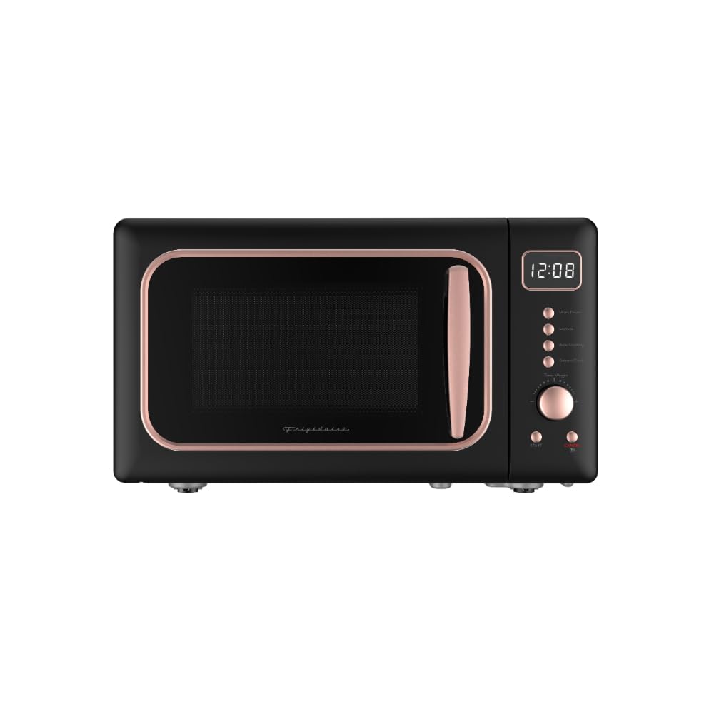 Frigidaire, 0.7 Cu. Ft. Retro Countertop Microwave Oven, 700W Compact Microwave with 8 Auto Cook Menus, Auto Defrost, 5 Power Levels, LED Display, Glass Turntable, Rosegold (Amazon Exclusive Color)