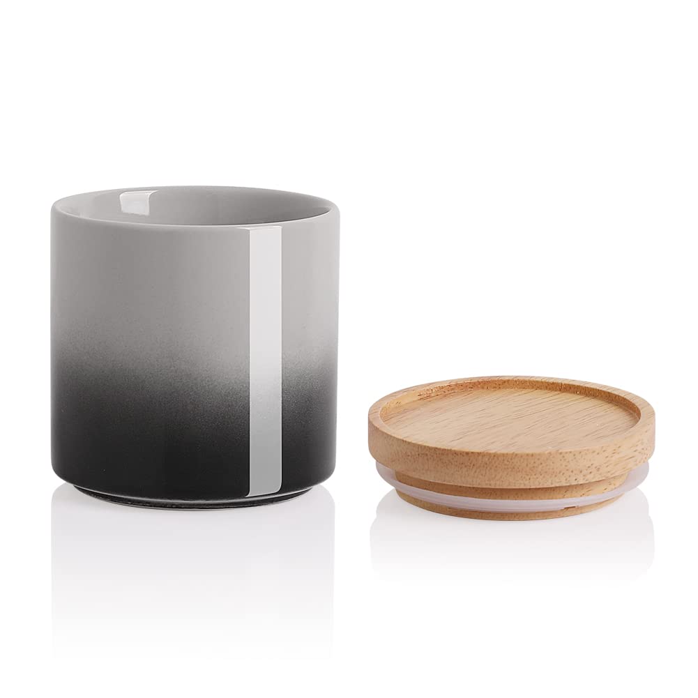 Sweejar Ceramic Food Storage Jar, Stackable Kitchen Canisters, Containers with Airtight Seal Wooden Lid for Serving Coffee Grounds, Coffee Bean, Flour, Tea, Spice and More - 39 Fl Oz (Gradient Gray)