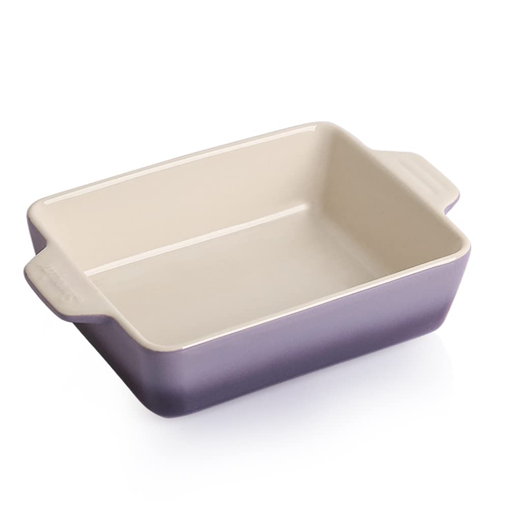 Sweejar Ceramic Baking Dish, Rectangular Small Baking Pan with Double Handles, 20 Oz for Cooking, Brownie, Kitchen, 6.5 x 4.9 x 1.8 Inches (Gradient Purple)