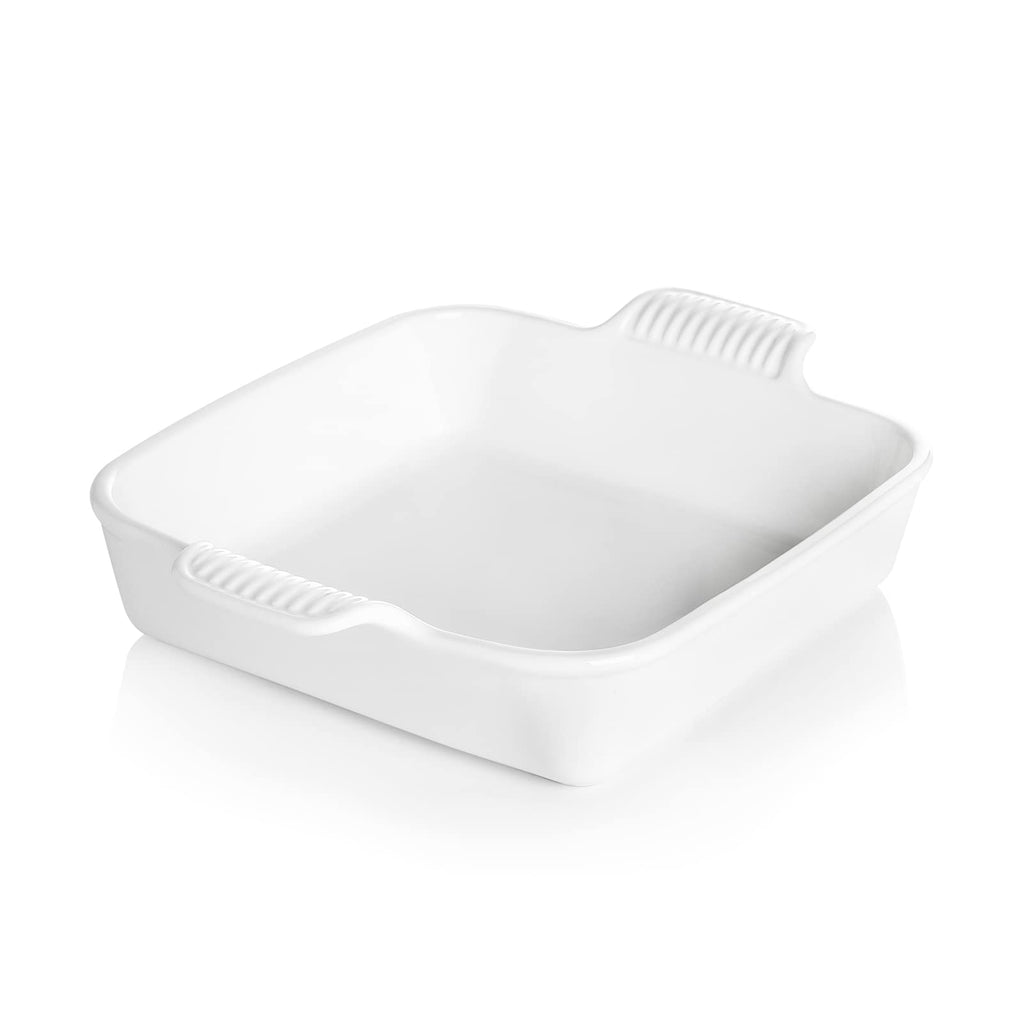 Sweejar Ceramic Baking Dish, 8 x 8 Cake Baking Pan for Brownie, Porcelain Square Bakeware with Double Handle for Casserole, Lasagna, Family Dinner (White)