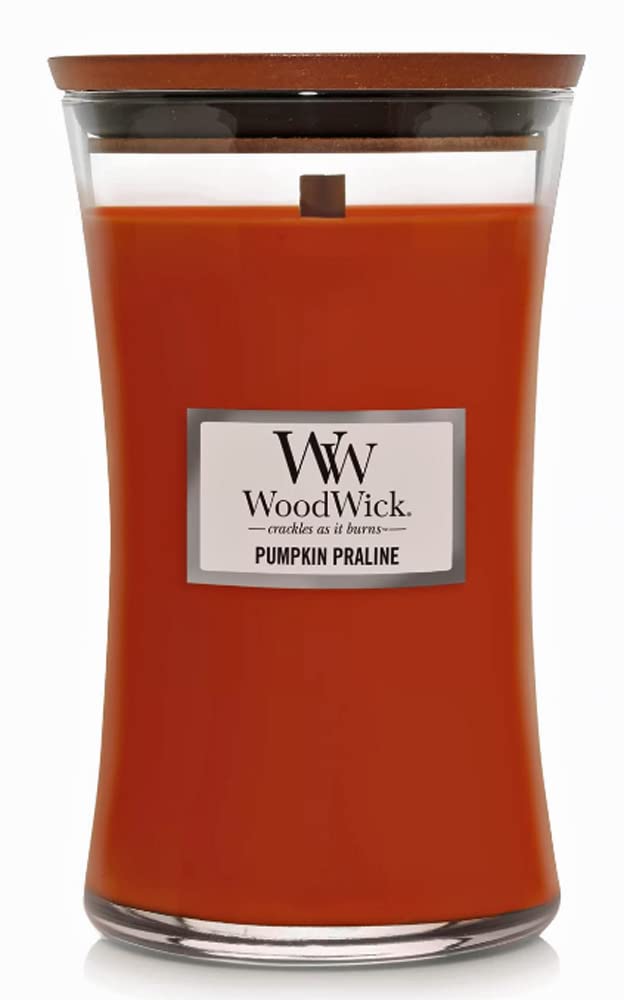 WoodWick Pumpkin Praline Holiday Candle Gifts for Women and Men, 21.5 oz Large Hourglass Candle with Crackling Wick