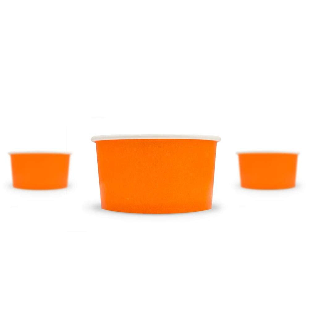 UNIQ 4 oz 1000 Pack Orange Ice Cream Cups | Disposable Leak Resistant Paper Dessert Cups for Ice Cream, Frozen Yogurt & Gelato | Small Food Serving Cups for Parties, Catering & Business