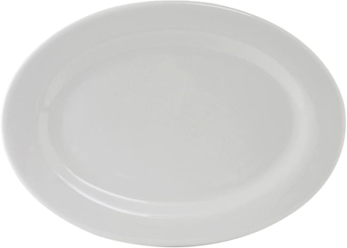 Tuxton China ALH-160 Platter, Oval, Wide Rim, Rolled Edge, Microwave and Dishwasher Safe, Oven Proof, Fully Vitrified, Alaska