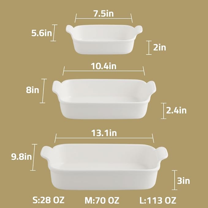 Sweejar Baking Pans Set, Ceramic 9x13 Baking Dish with Handle, Rectangular Casserole Dishes for Oven, Bakeware Sets of 3, Durable Lasagna Pan Deep for Kitchen, Banquet, Wedding Gift(Yellow)