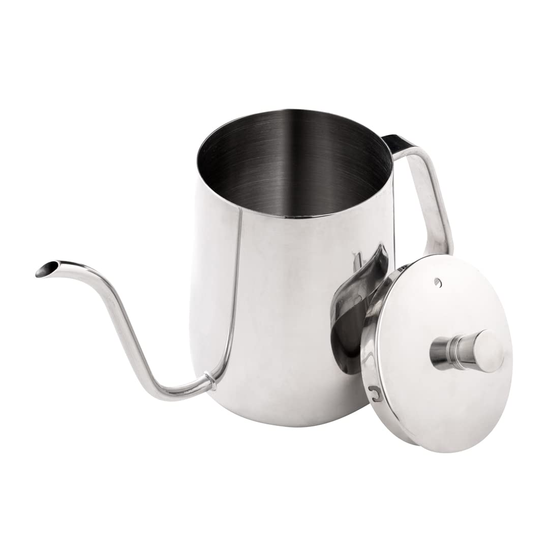 Restaurantware Pour Over Kettle Pack of 1 Stainless Steel 12 oz Precision Spout Gooseneck Coffee Kettle With Ergonomic Handle, Corrosion-Resistant for Artisan Brewing, Silver