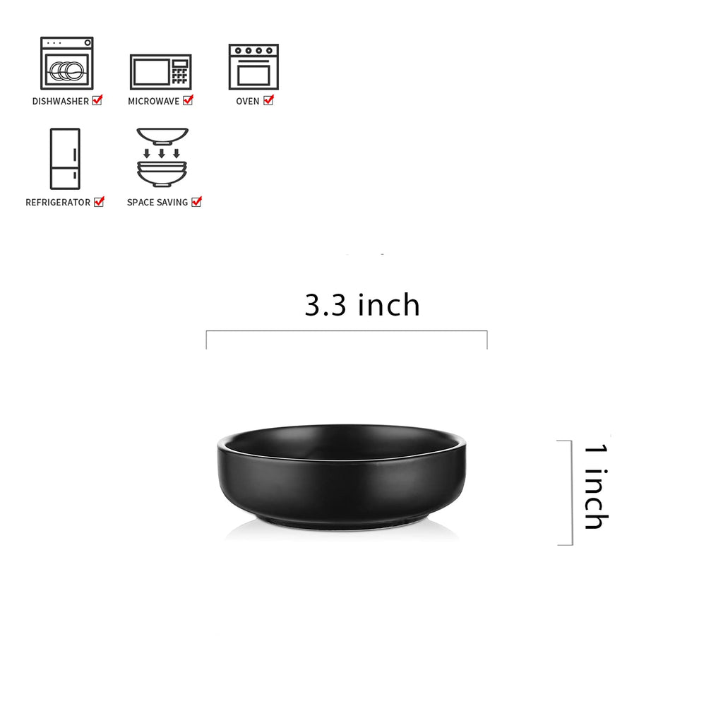 Selamica 3.3 Inch Soy Sauce Dish Ceramic Dipping Bowls Side Dishes Small Appetizer Pinch Bowls for Condiments, Sushi, Ketchup, BBQ-Set of 12(Matte Black)