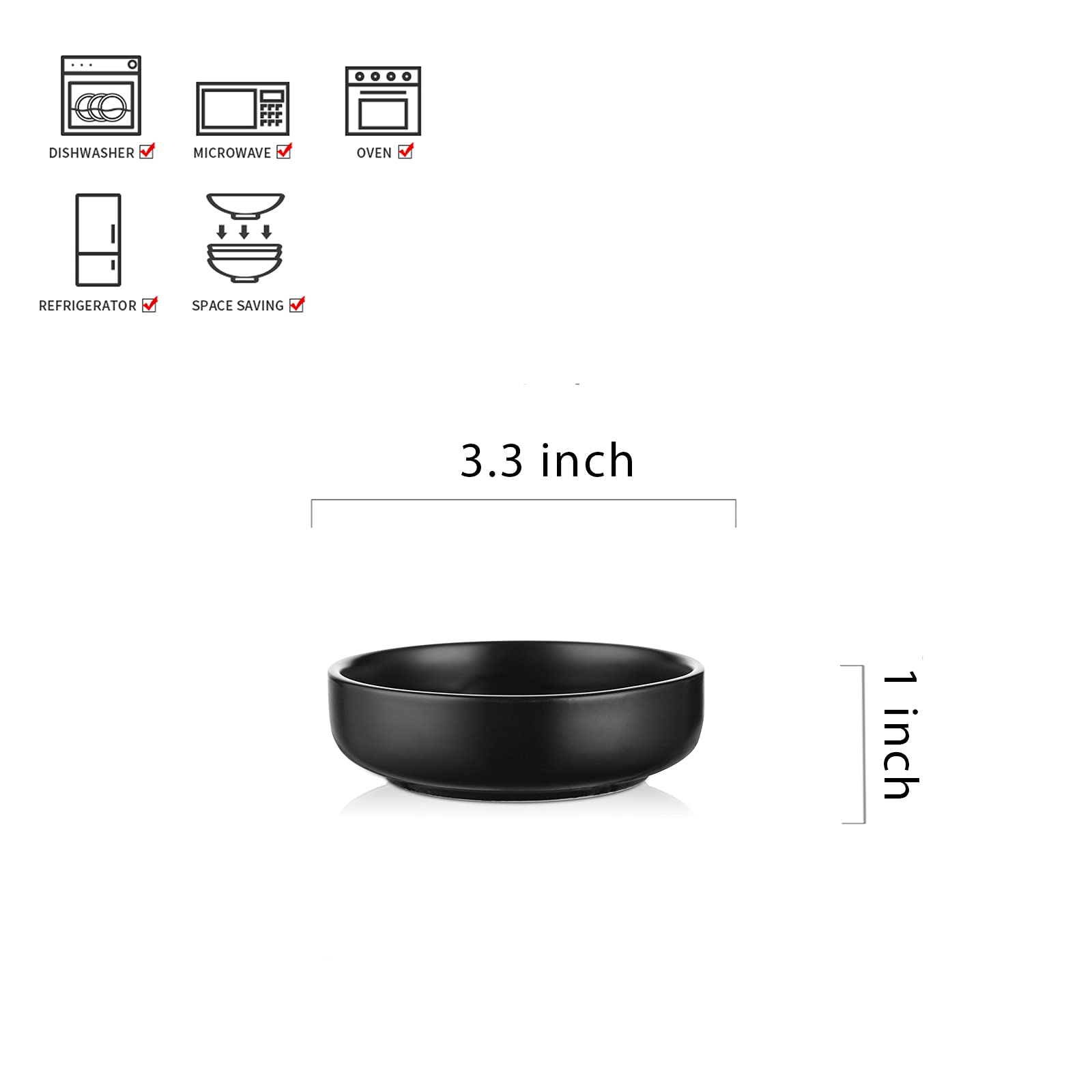 Selamica 3.3 Inch Soy Sauce Dish Ceramic Dipping Bowls Side Dishes Small Appetizer Pinch Bowls for Condiments, Sushi, Ketchup, BBQ-Set of 12(Matte Black)