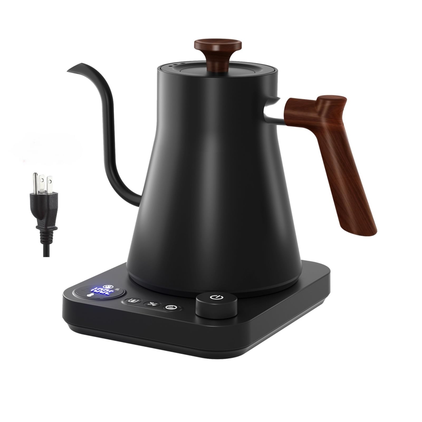Gooseneck electric kettle,Auto Boil Detection, with Variable Temperature Control, Stainless Steel Inner, Ultra-Quiet 304 Stainless Steel,1200W Quick Heating, for Coffee, Tea & Milk, 0.9L(Black)