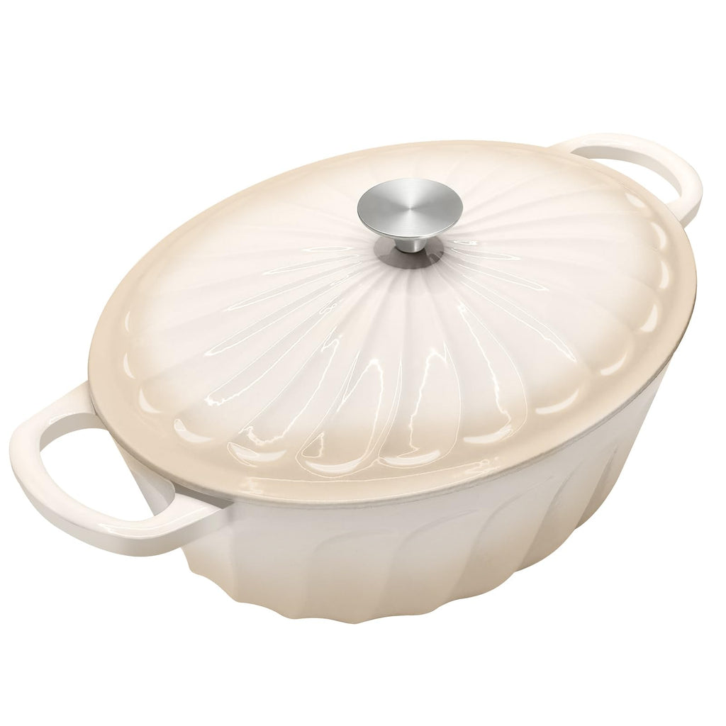 NSIRONS Enameled Dutch Oven Pot with Lid, 7 QT Cast Iron Dutch Oven with Dual Handles, Oval Dutch Oven for Cooking, Bread Baking, Frying, Non-stick Enamel Coated Oven (Caramel White)