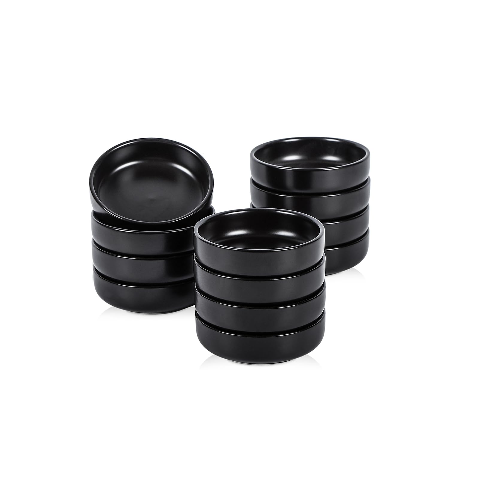 Selamica 3.3 Inch Soy Sauce Dish Ceramic Dipping Bowls Side Dishes Small Appetizer Pinch Bowls for Condiments, Sushi, Ketchup, BBQ-Set of 12(Matte Black)
