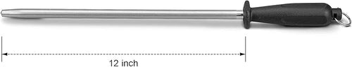 12-Inch Diamond-Coated Knife Sharpening Rod, Honing Steel, Black