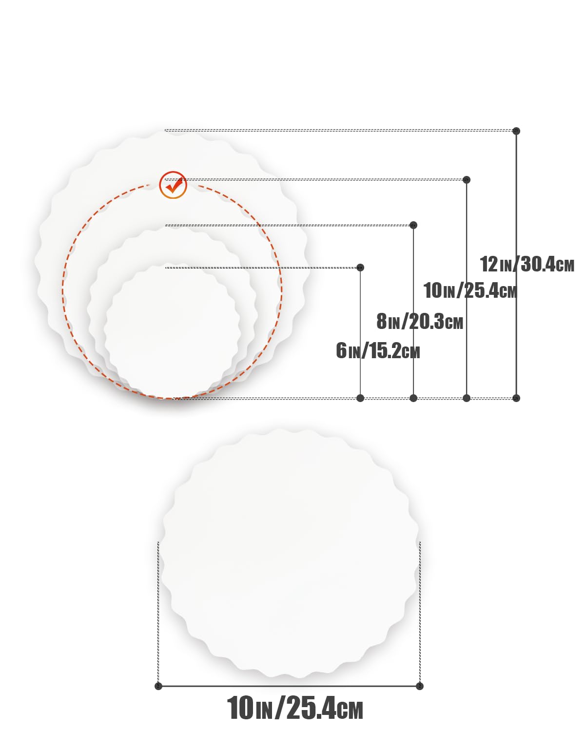 qiqee 10 Inch White Wave Cake Boards Round 50-Packs Circles Rounds Base Food-Grade Cardboard Wave Cake Plate（Thinner But Stronger）