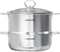 Sunhouse: 2-Tier Stainless Steel Steamer Pots - 5.5 Quart - Tempered Glass Lid, 3-Ply Bottom, Vegetable-Dumpling-Food Cookware, Dishwasher & Oven Safe