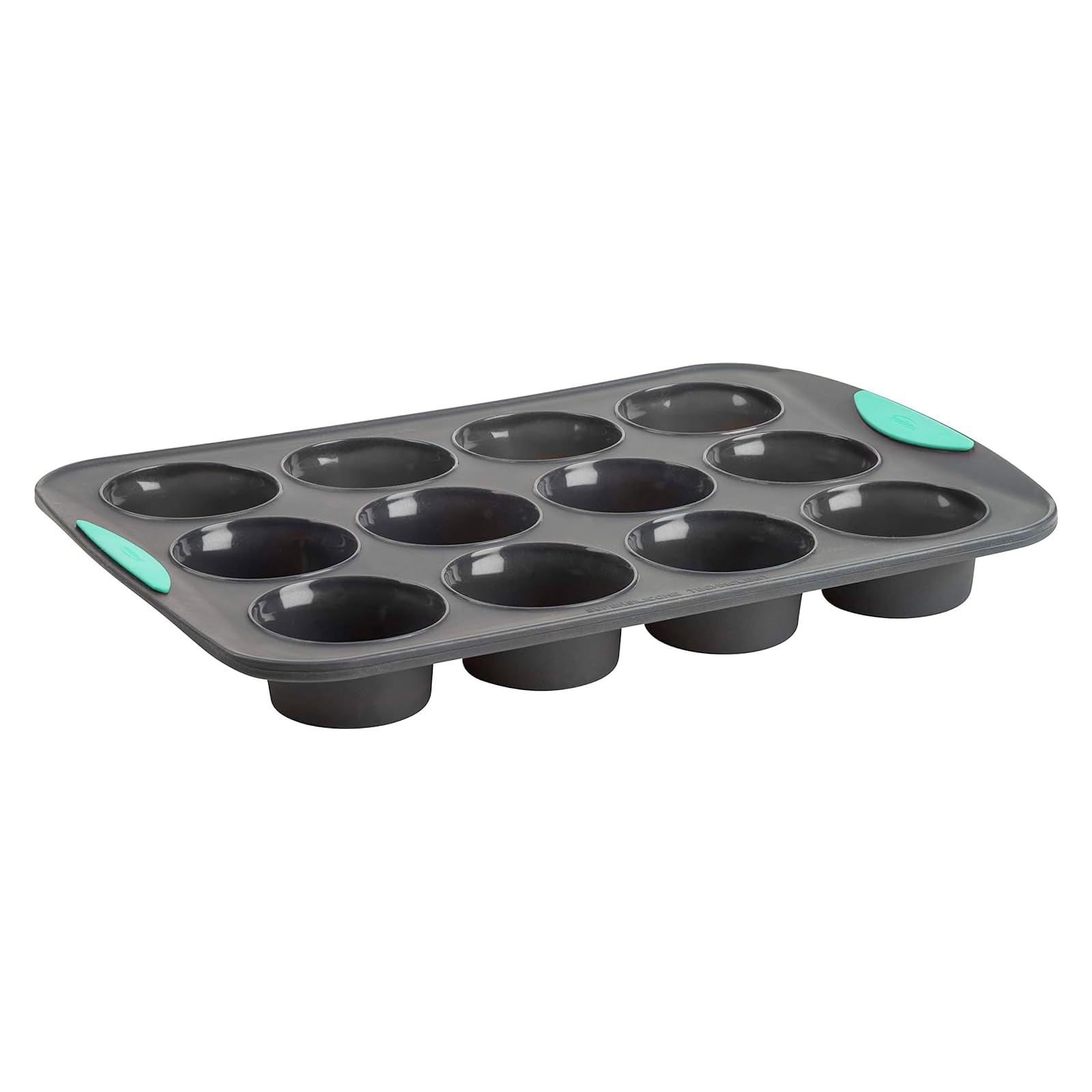 Trudeau Structure Silicone Muffin Pan – 12 Cup, Flexible Silicone with Hard Lining to Hold Shape, Non-Stick, BPA-Free, Dishwasher Safe, Heat Resistant to 428°F – Grey/Mint