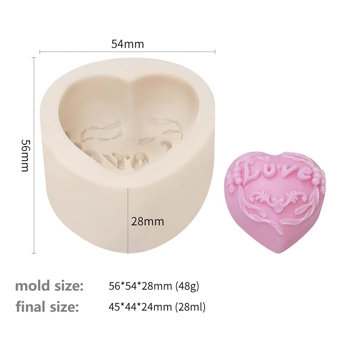 4 Pack Heart Resin Rose Flower Silicone Mold for Candle, Cake, Soap, Candy - Round Shape