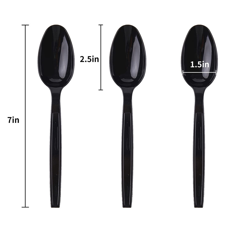 Laojbaba Plastic Spoons Disposable Individually Packaged Spoons Black 7-Inch Commercial Take Away,Super Hard Mass Heavy Individually Wrapped 100 PCS