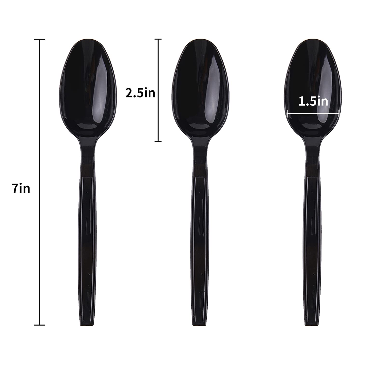 Laojbaba Plastic Spoons Disposable Individually Packaged Spoons Black 7-Inch Commercial Take Away,Super Hard Mass Heavy Individually Wrapped 100 PCS