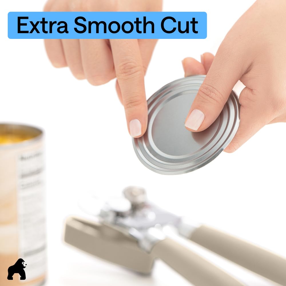 GORILLA GRIP Original Model Stainless Steel Smooth Edge Manual Can Opener and Bottle Openers, US Designed, Comfortable Handle, Oversized Handheld Turn Knob, Multifunctional Kitchen Tool, Almond