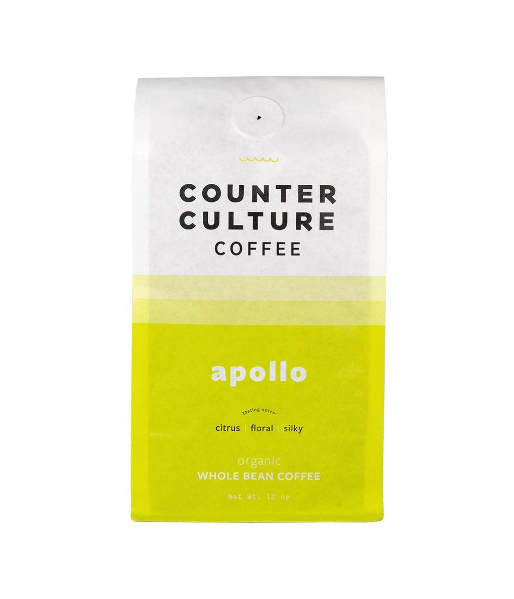 Counter Culture Whole Bean Organic Coffee (Apollo - Medium Roast) Citrus, Floral & Silky - Sustainably Sourced - B Corp Certified - Organic Coffee Beans - Kosher - Gluten Free & Nut Free - 12oz Bag
