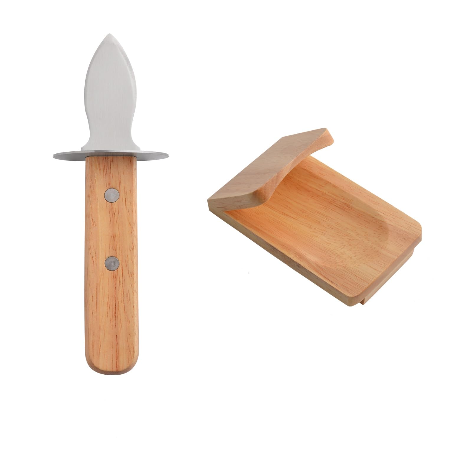 StnKitchExplor Oyster Knife Shucker Set Oyster Shucking Knife with Wooden holder Oyster Shucking Clamp Seafood Tools (Brown)
