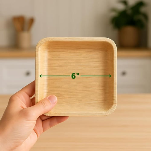 100 Pack 6” Square Palm Leaf Plates - Like Bamboo, Heavy Duty Disposable Appetizer & Dessert Plates for Weddings, Catering & Parties – Compostable, Biodegradable & Better Than Plastic