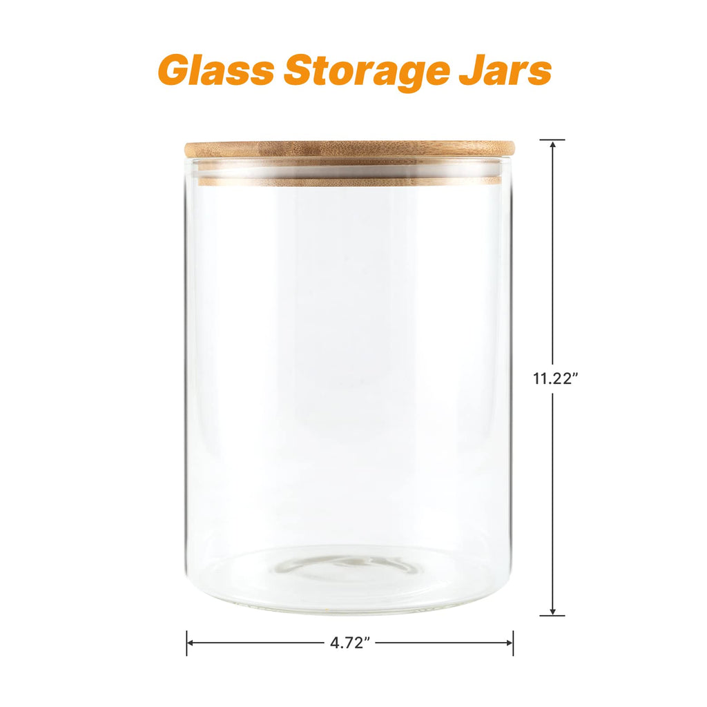 YUNCANG Glass Storage Jars,2 PACK -108oz/3200ml Clear Glass Food Storage Containers with Airtight Bamboo Lid Stackable Kitchen Canisters for Candy,Cookie,Rice,Sugar,Flour,Pasta,Nuts and Spice Jars