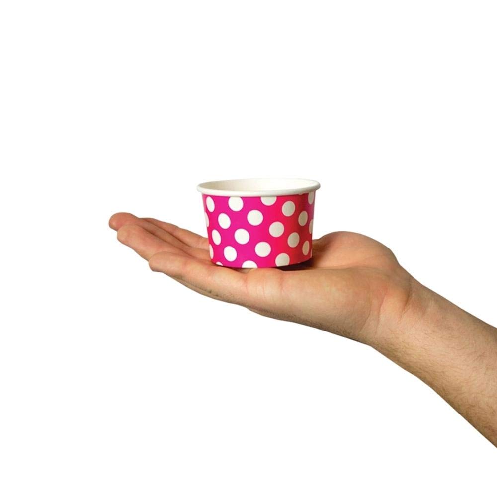 UNIQ 4 oz 1000 Pack Pink Polka Dot Ice Cream Cups | Disposable Leak Resistant Paper Dessert Cups for Ice Cream, Frozen Yogurt & Gelato | Small Food Serving Cups for Parties, Catering & Business
