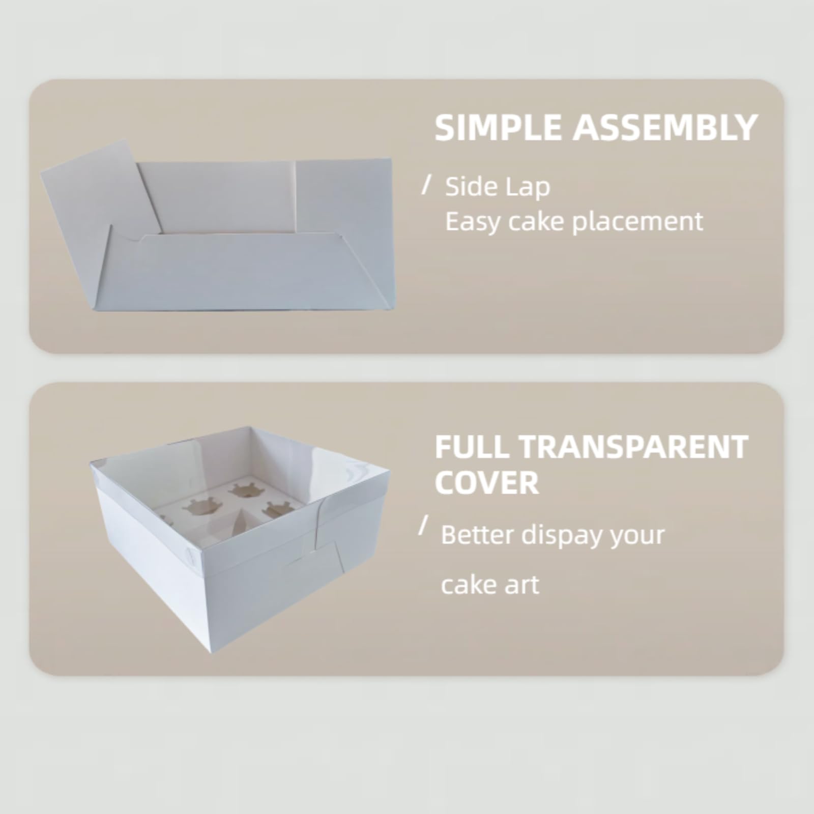 SAHROO Bento Cake Box - Easy to Assemble White 4-inch Cake and 5 Cupcakes Box With Insert - 5 Sets Base for Family Birthday Party Mother's Day