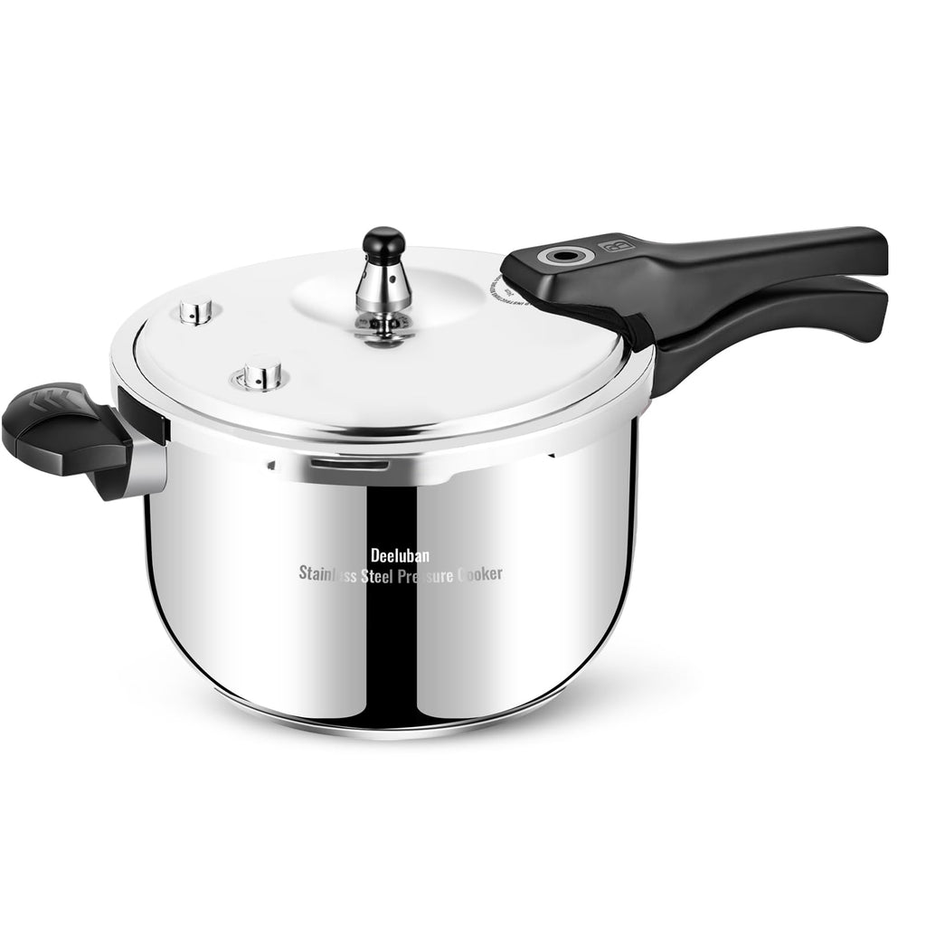 Stainless Steel Pressure Cooker 10 Quart All Stovetops Induction Compatible Food Grade Heavy Duty Multi Safety System Durable Body Handle for Home and Commercial Use, Deeluban