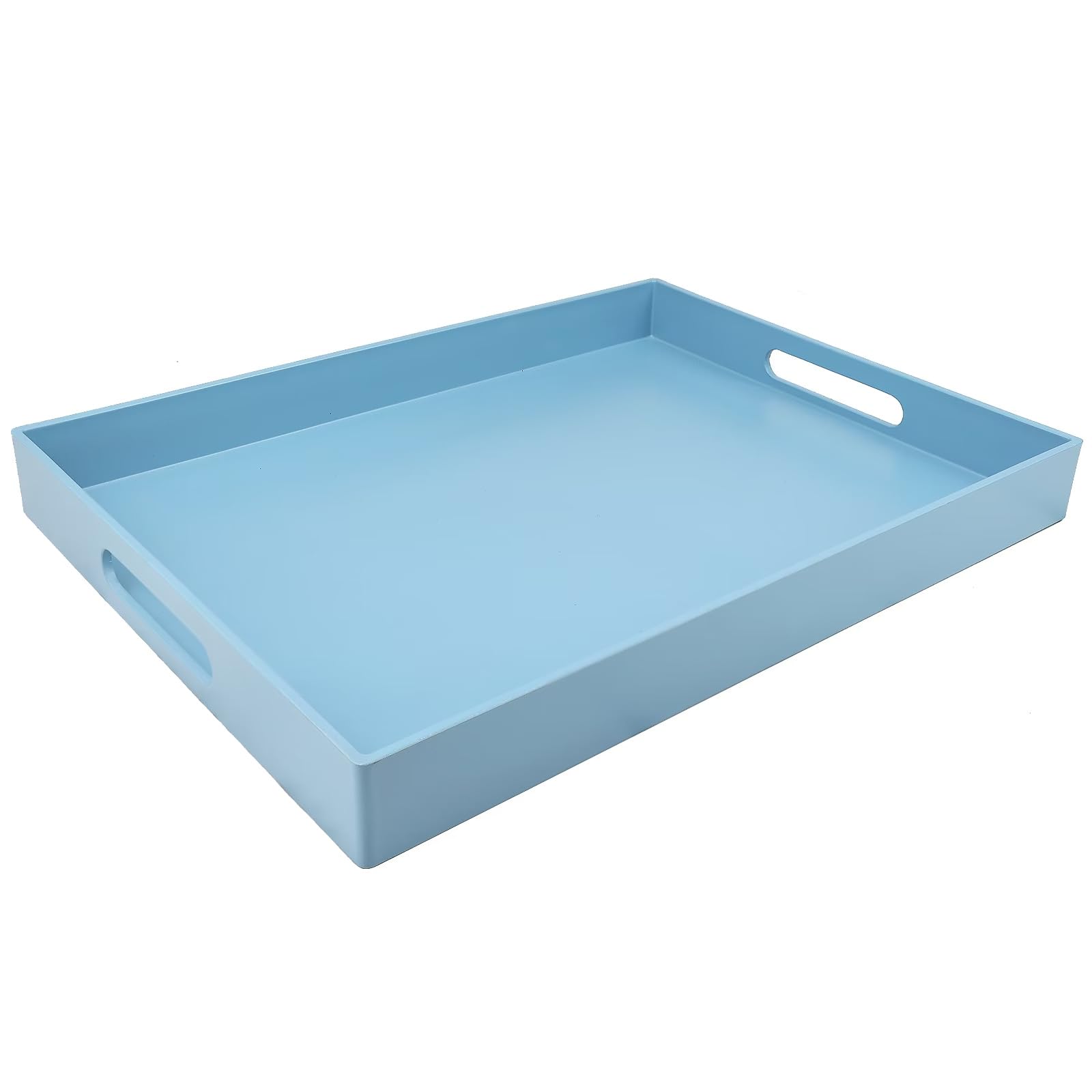 SforGUVA Blue Serving Tray for Coffee Table, Rectangular Plastic Decorative Tray with Handles for Entertaining, Outdoor Patio, Living Room, Ottoman, Bathroom Counter, 11.8”*15.7”*1.6”