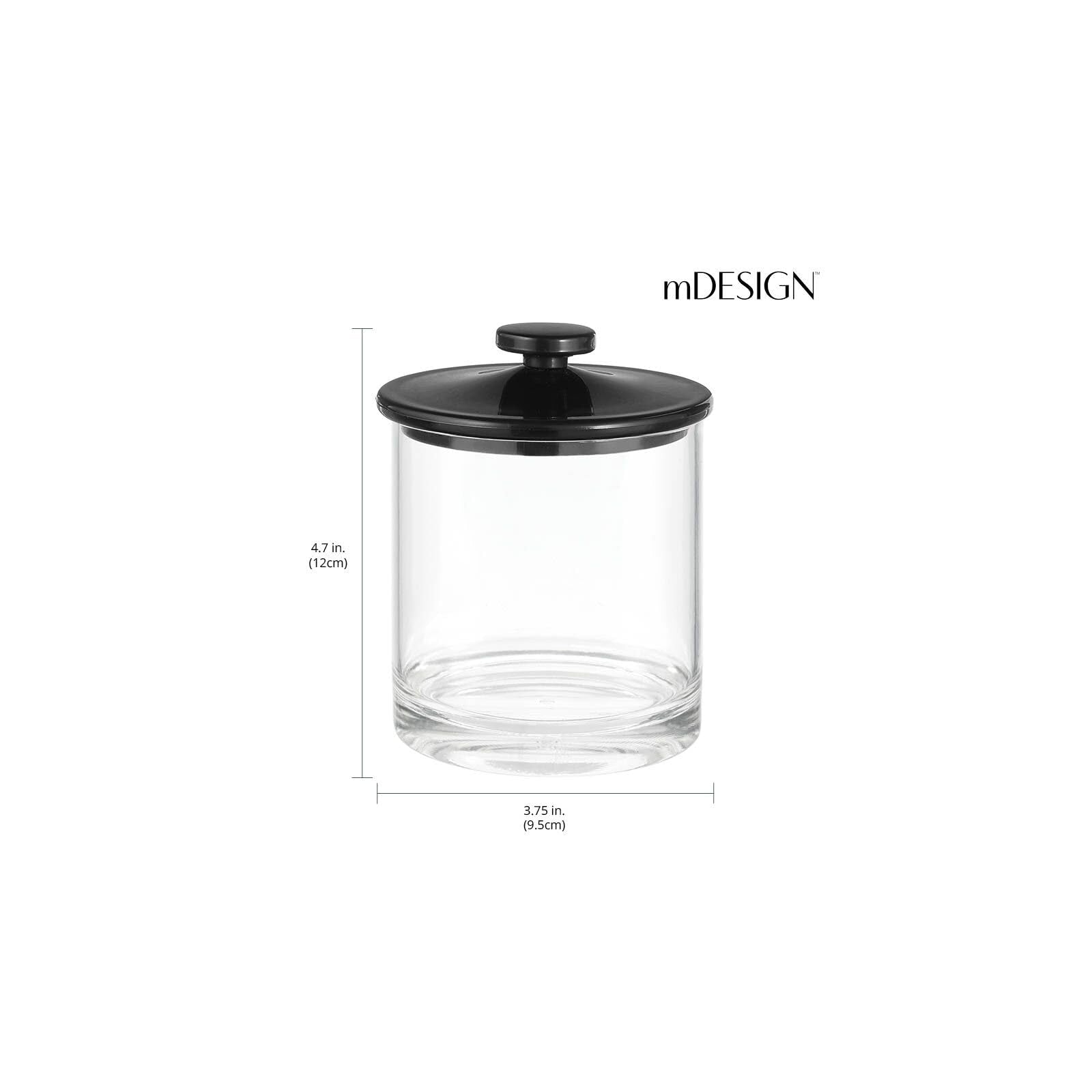 mDesign Small Modern Apothecary Storage Organizer Canister Jars - Acrylic Containers for Bathroom, Organization Holder for Vanity, Counter, Makeup Table, Lumiere Collection, 2 Pack, Clear/Black