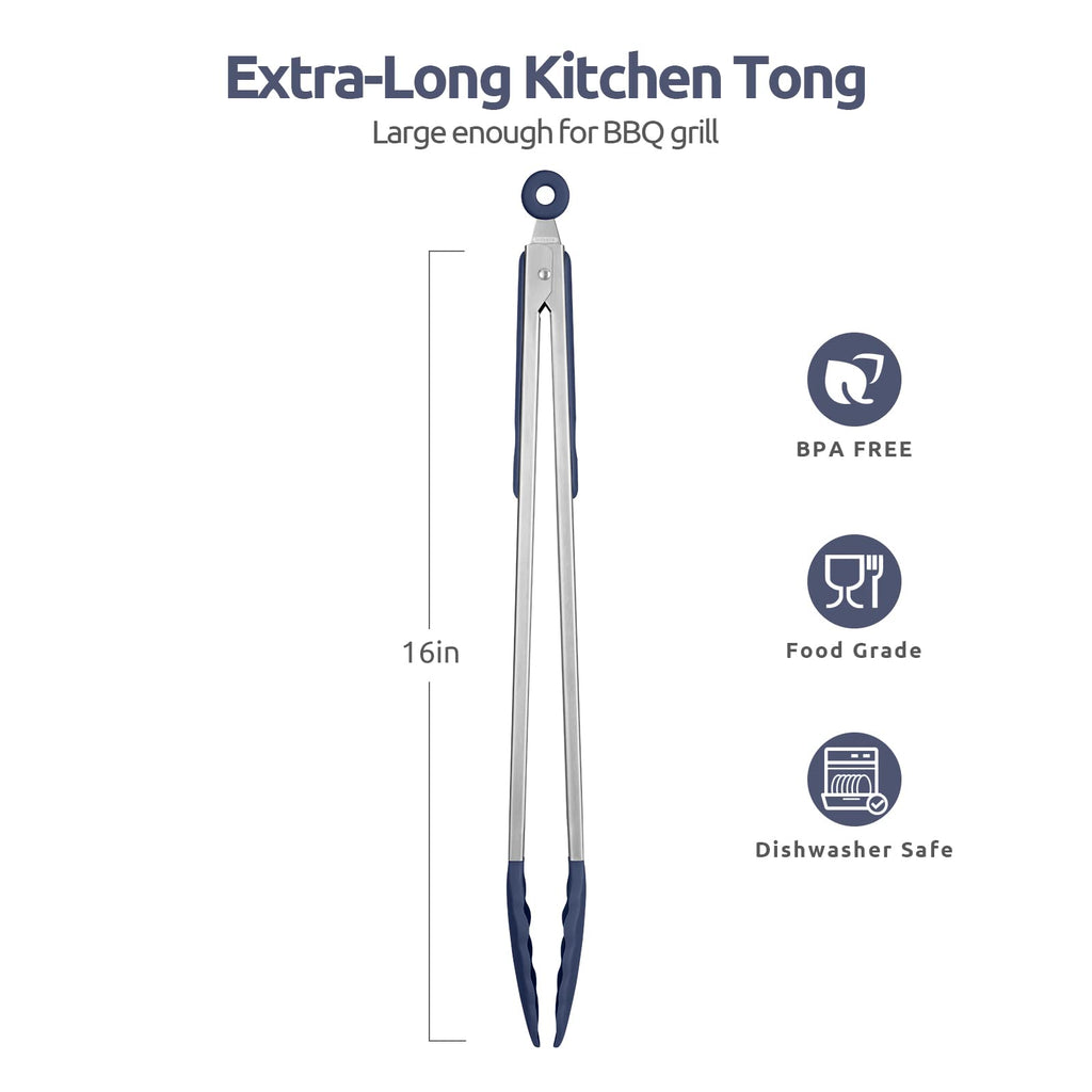 U-Taste Kitchen Tong for Cooking, 480ºF Heat-Resistant, 16in/Midnight Blue