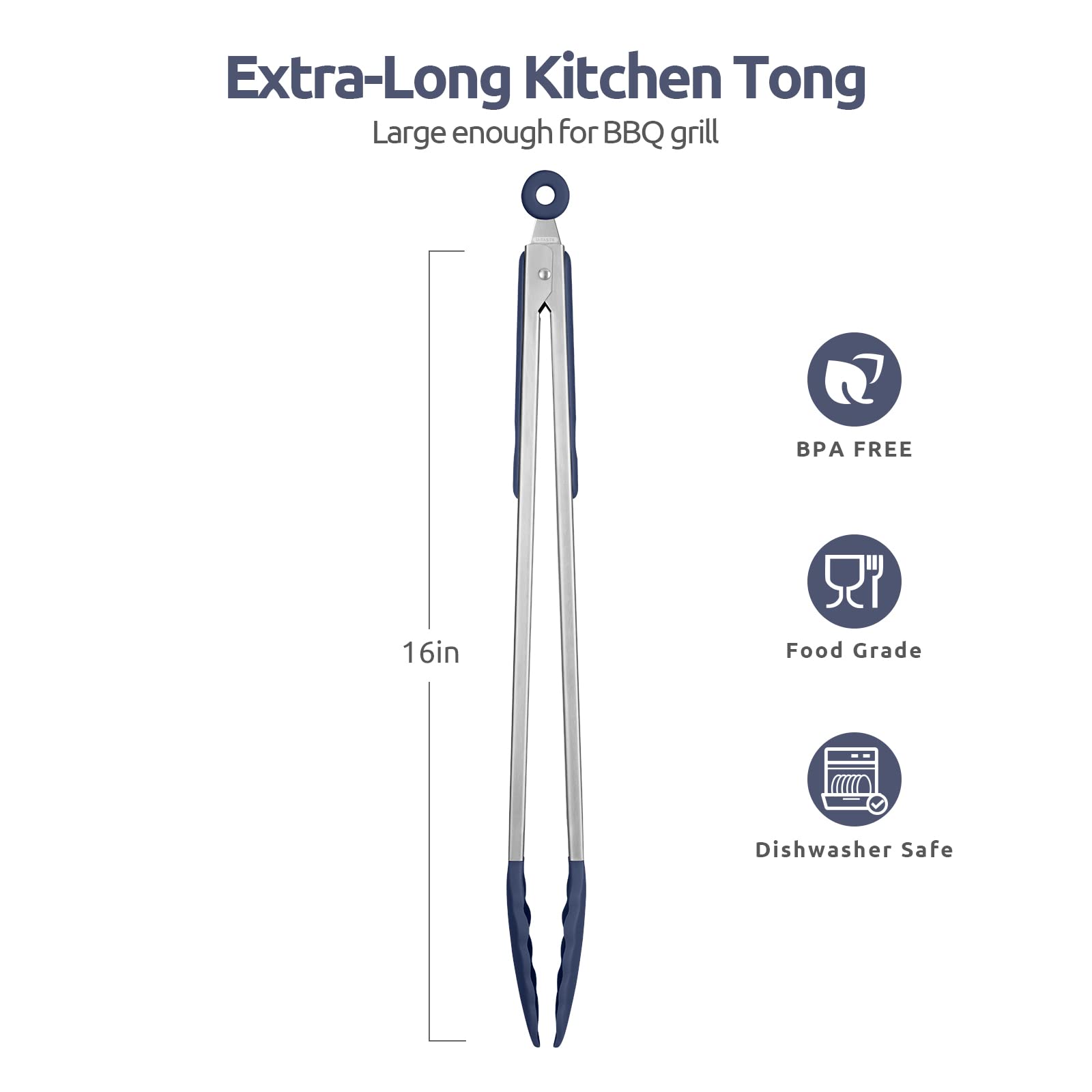 U-Taste Kitchen Tong for Cooking, 480ºF Heat-Resistant, 16in/Midnight Blue