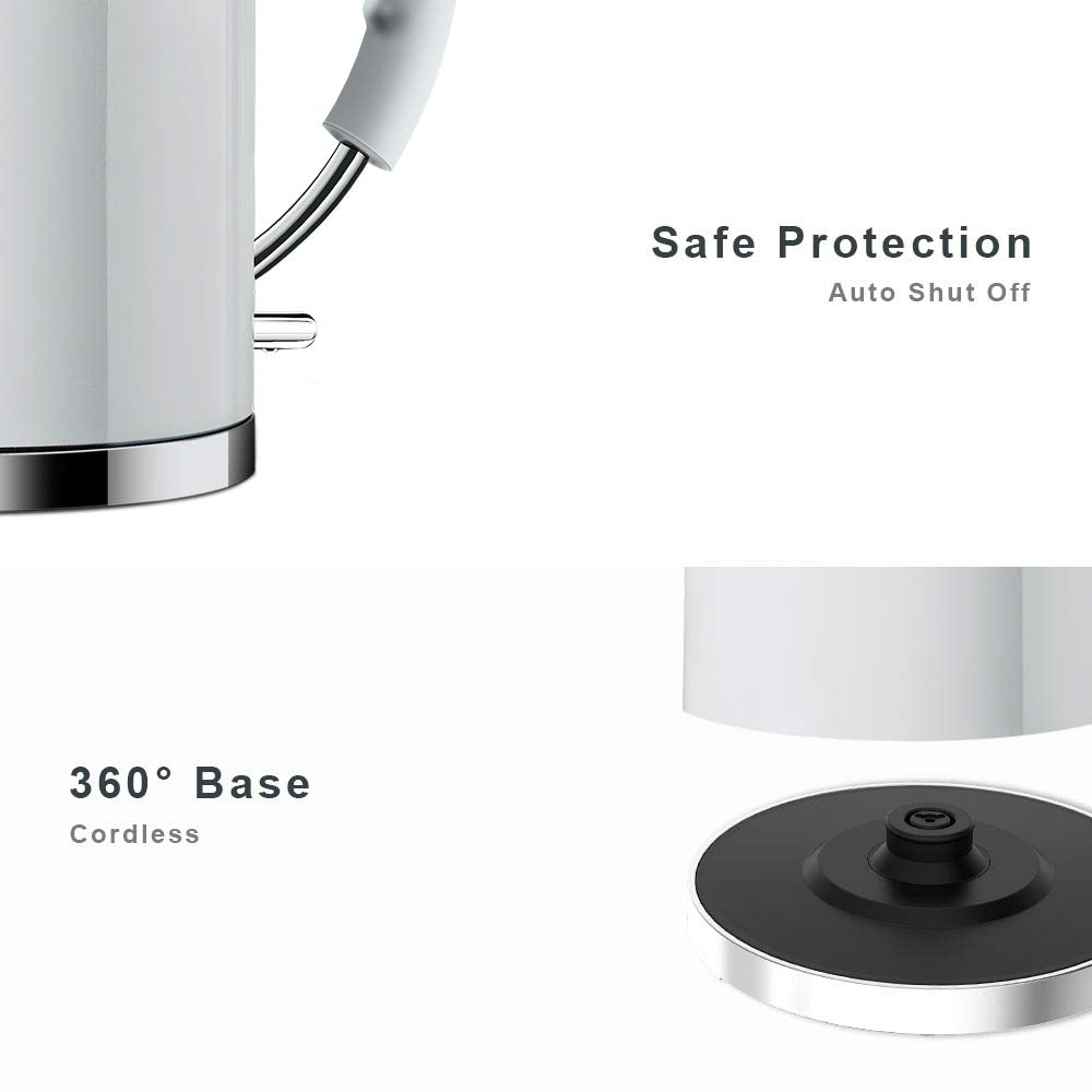 ASCOT Electric Kettle, 1.5L Stainless Steel Water Boiler, White