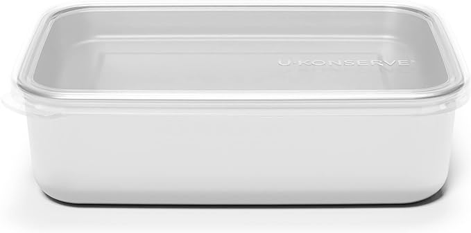 U Konserve Stainless Steel Rectangle Food Storage Bento Box Container, Leak Proof Silicone Lid Dishwasher Safe - Plastic Free, (45oz Clear)