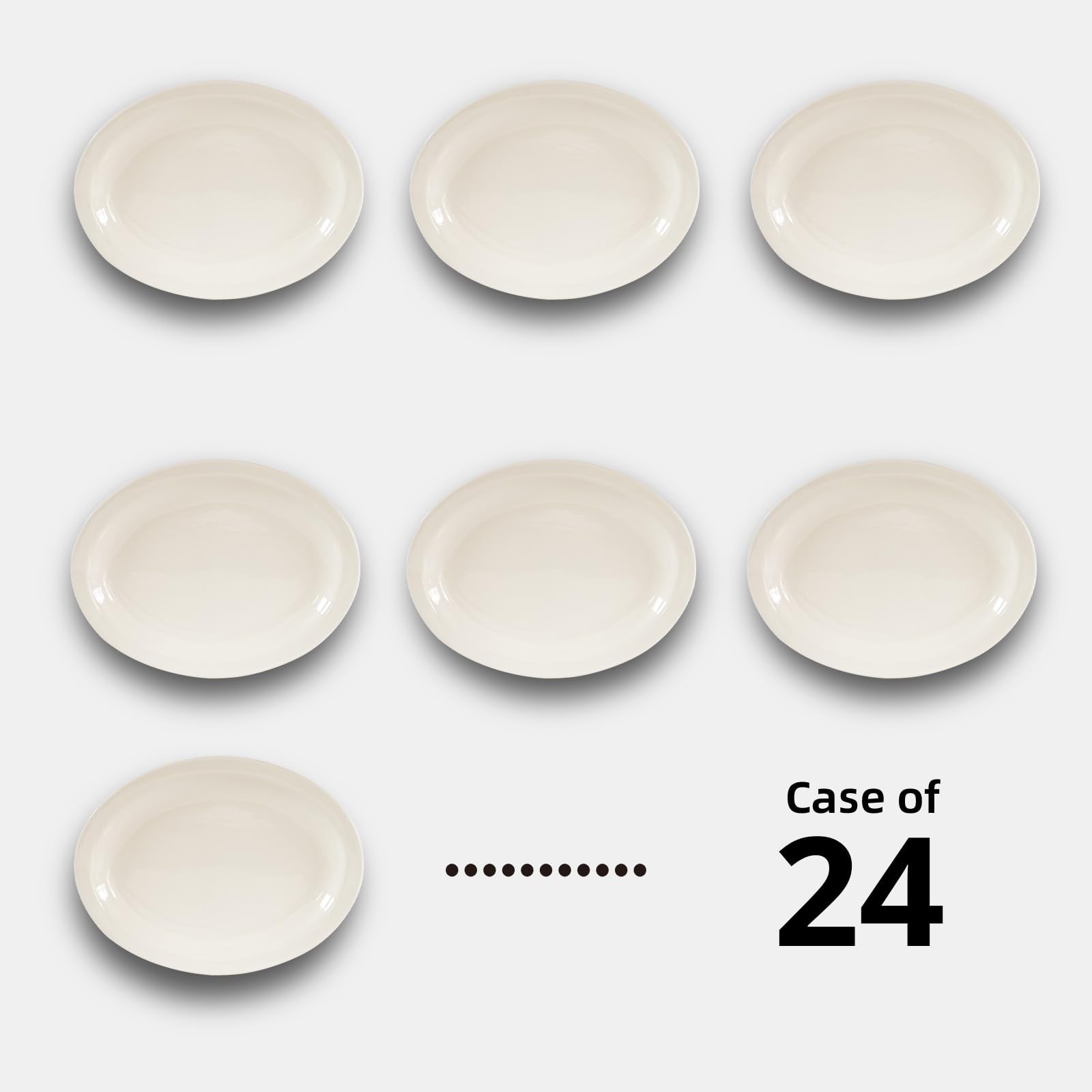IRESTAURANT PLUS Stoneware Narrow Rim Commercial Grade Dinnerware, America White, Oval Platter 9.5" x 7.25", Cae of 24