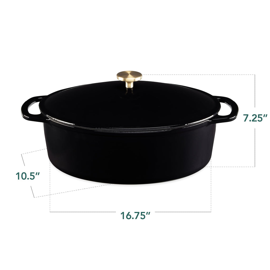 Best Choice Products Oval 7.5 Quart Enamel Cast-Iron Dutch Oven, Heavy-Duty Pre-Seasoned for Baking, Cooking w/Side Handles – Black Licorice