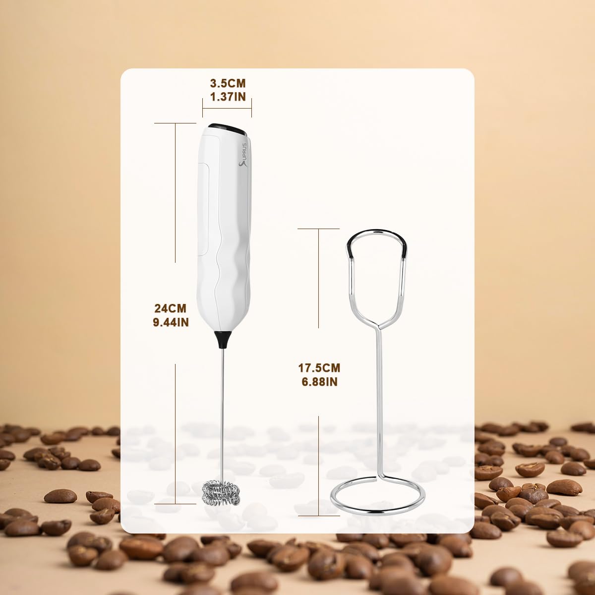SUPRUS Ultra Fast Handheld Milk Frother Double Whisk with Stand 2 Batteries Stainless Steel for Lattes Cappuccino Matcha Hot Chocolate Coffee Bar Accessories Kitchen Gadgets Gift
