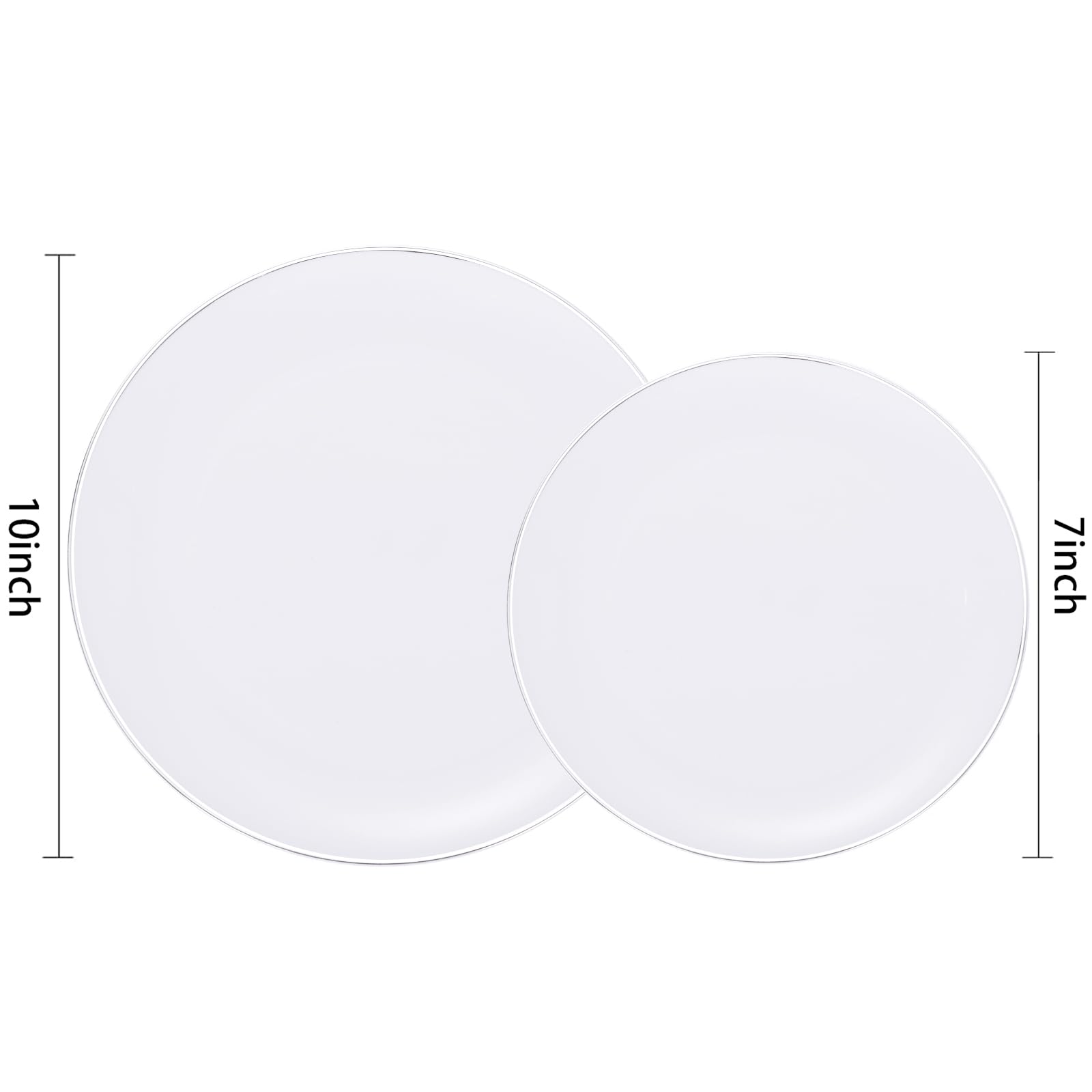 KIRE 200PCS Silver Plastic Plates - White Plastic Plates with Silver Rim Include 100 Dinner Plate and 100 for Dessert/Salad Plate for Birthday/Wedding/Party