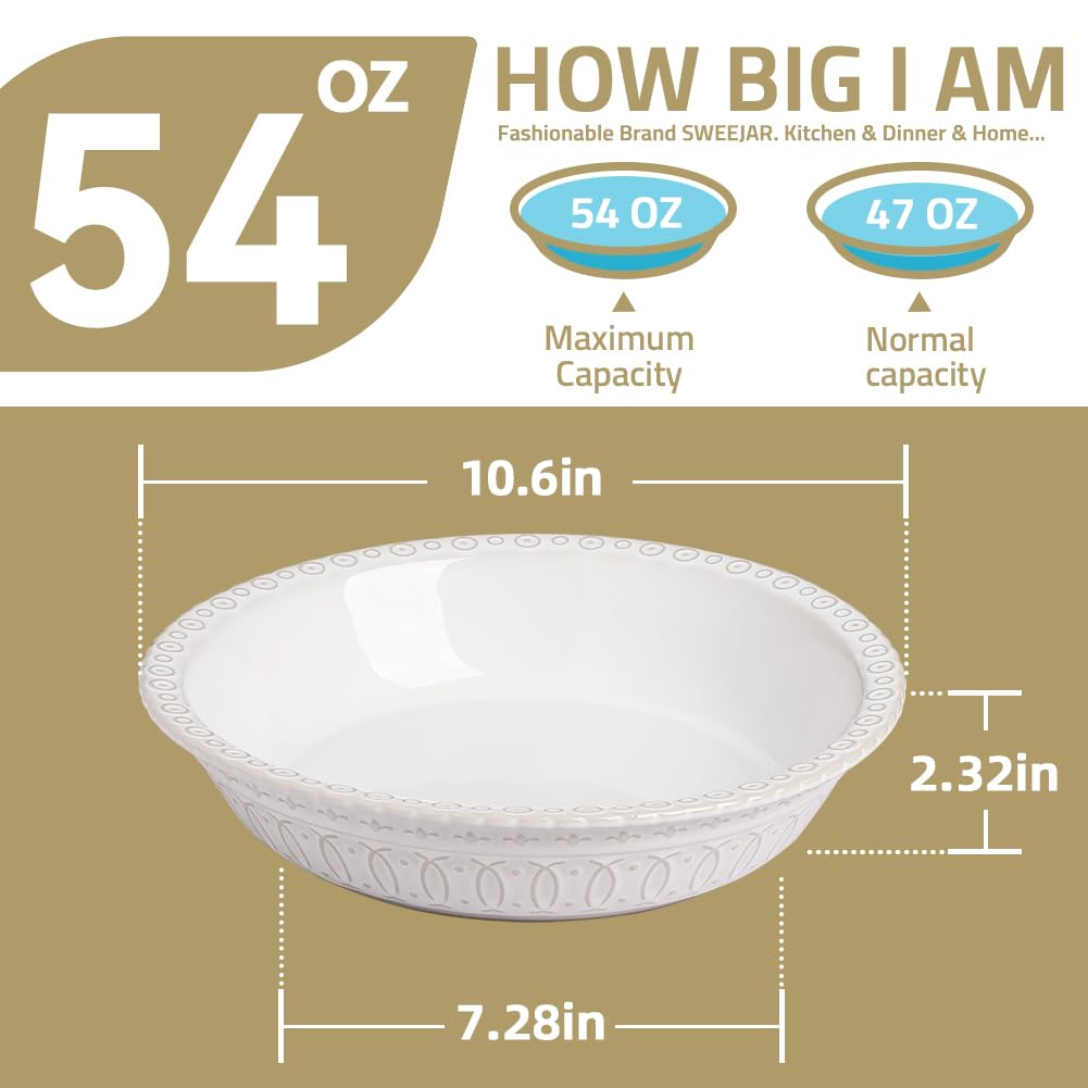 Sweejar Ceramic Pie Pan for Baking,Round Baking Dish Pan for Dinner 10 Inches, Pie Dish Non-Stick Pie Plate for Quiche, Tart, Cake, Pumpkin Pie, Pot Pies (White)